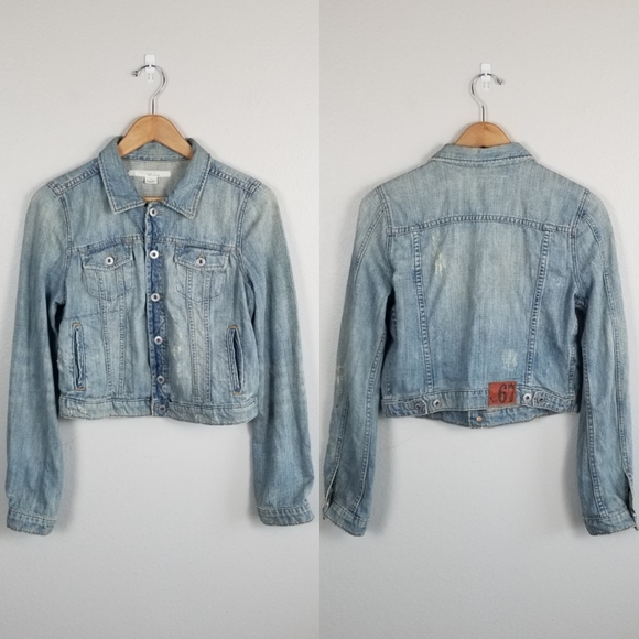 Polo Jeans Co Ralph Lauren Y2K Distressed Cropped Blue Denim Trucker Jacket Sz M - Picture 6 of 12